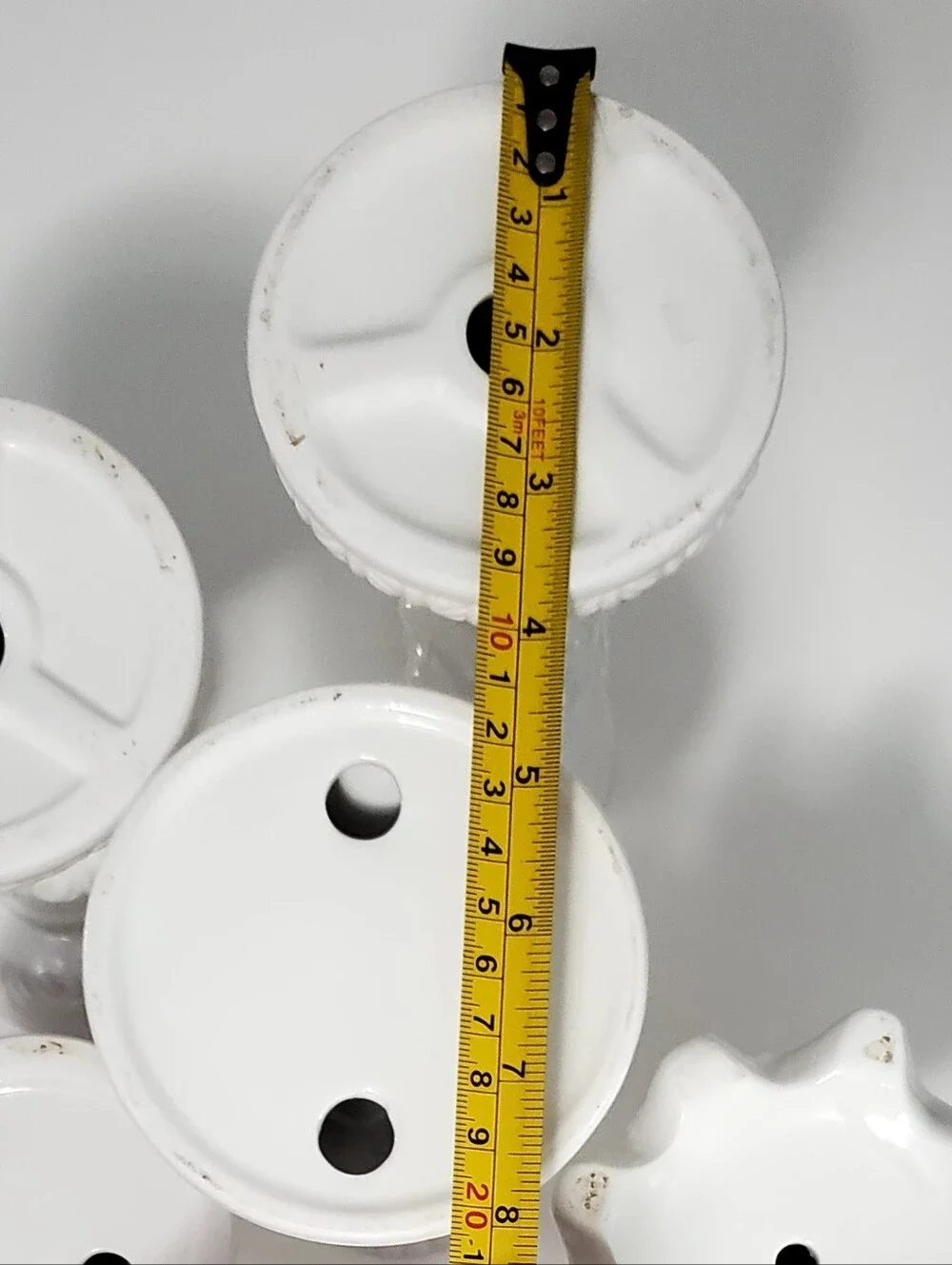 5 Pc Set White Various Design Ceramic Taper Candle Holders Varying Sizes